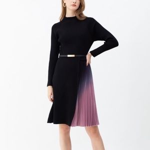 Gradient pleated splicing knit dress Black NWOT